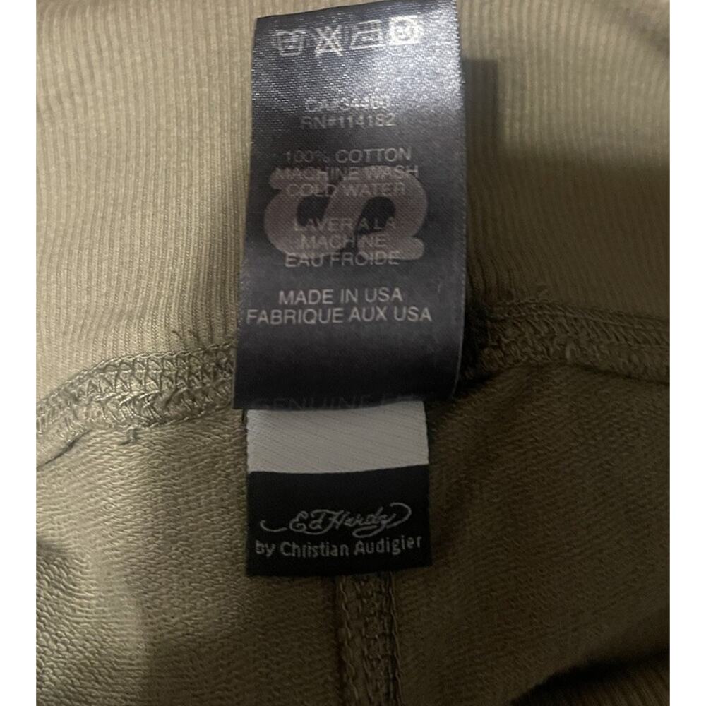 Vtg Y2K Ed Hardy Women's S Green Tattoo Logo Panther Drawstring Sweatpants EUC - Picture 4 of 4